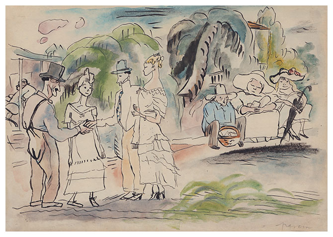 , En Floride,
watercolor by Jules PASCIN